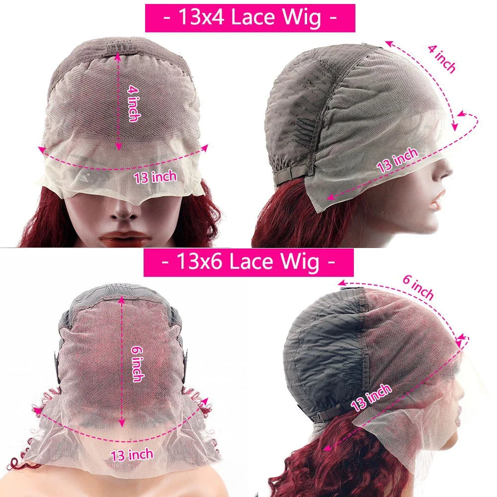 99J Colored Lace Front Human Hair Wigs Straight Burgundy 13x4 Glueless