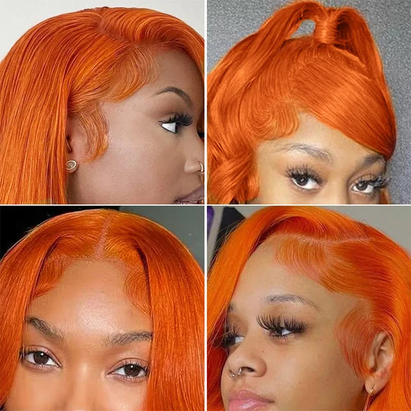 Straight Orange Ginger Lace Front Wigs Human Hair