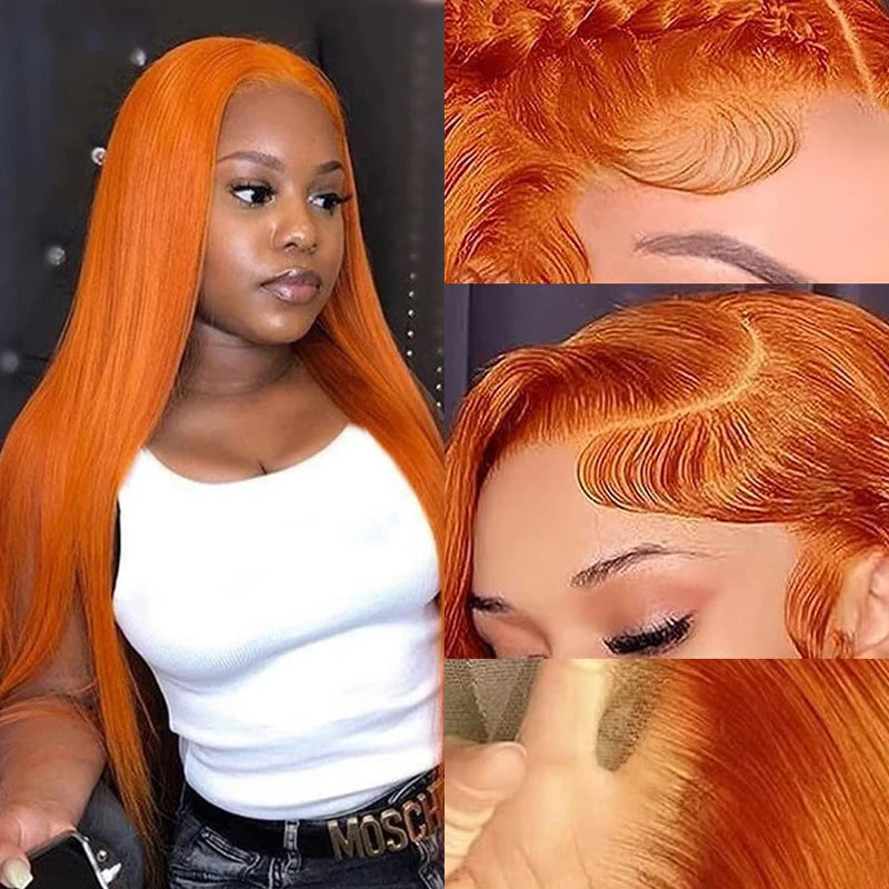 Straight Orange Ginger Lace Front Wigs Human Hair
