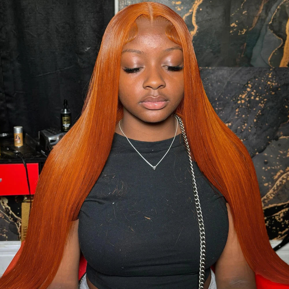 Straight Orange Ginger Lace Front Wigs Human Hair