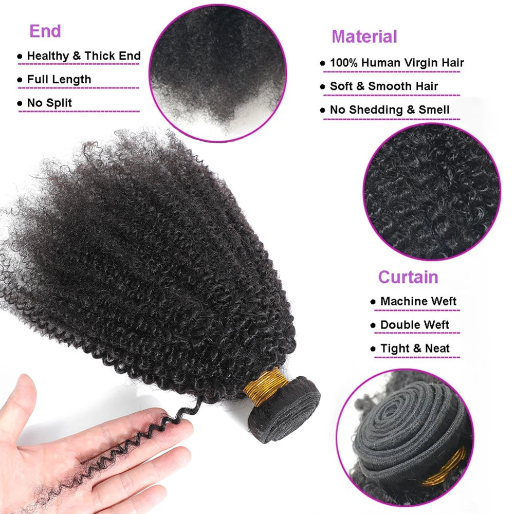 Raw Indian Afro Kinky Curly Human Hair Bundles