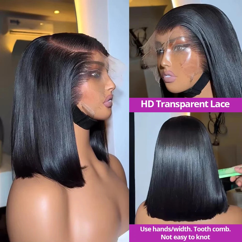 Lace Frontal Wigs Silky Straight Human Hair HD Lace Front Bob Wigs Pre Cut Glueless Straight Bob
