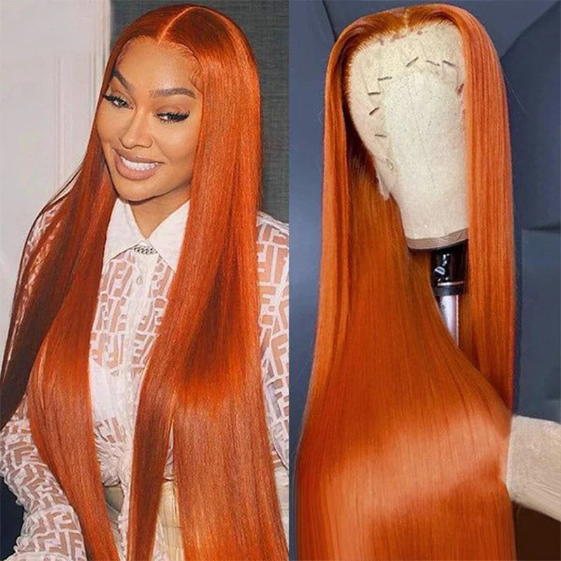 Straight Orange Ginger Lace Front Wigs Human Hair