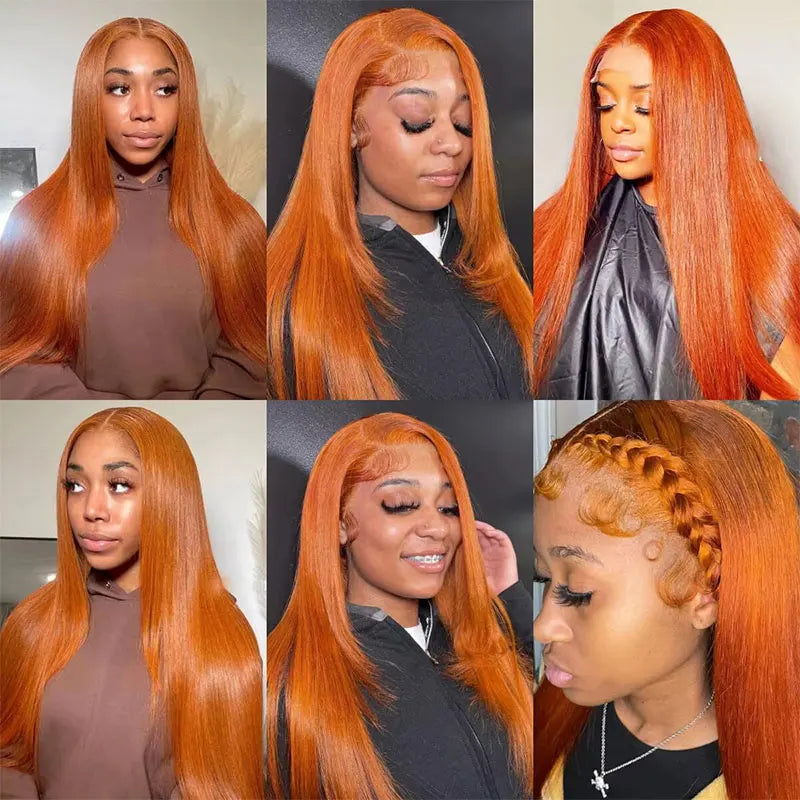 Straight Orange Ginger Lace Front Wigs Human Hair