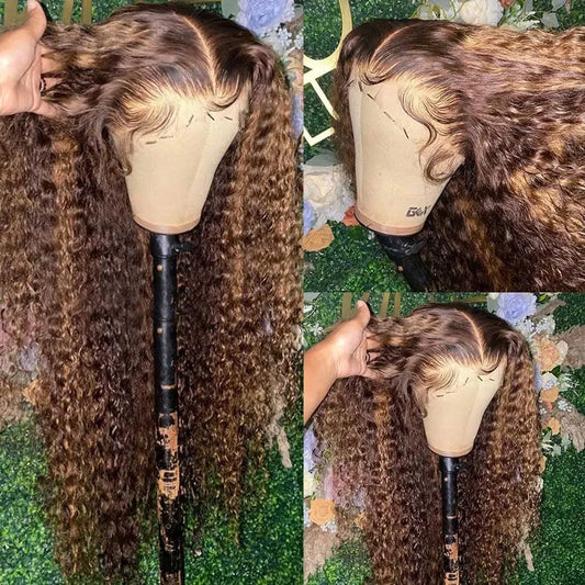 Highlight Curly Wig 13x4 Lace Front Wig Human Hair Wigs Glueless HD Deep Wave