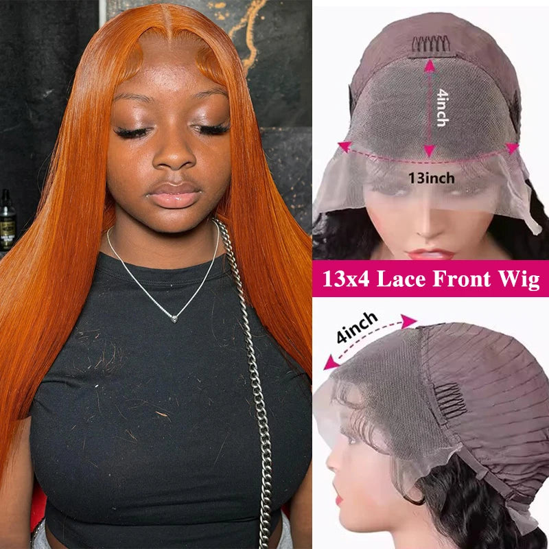 Straight Orange Ginger Lace Front Wigs Human Hair